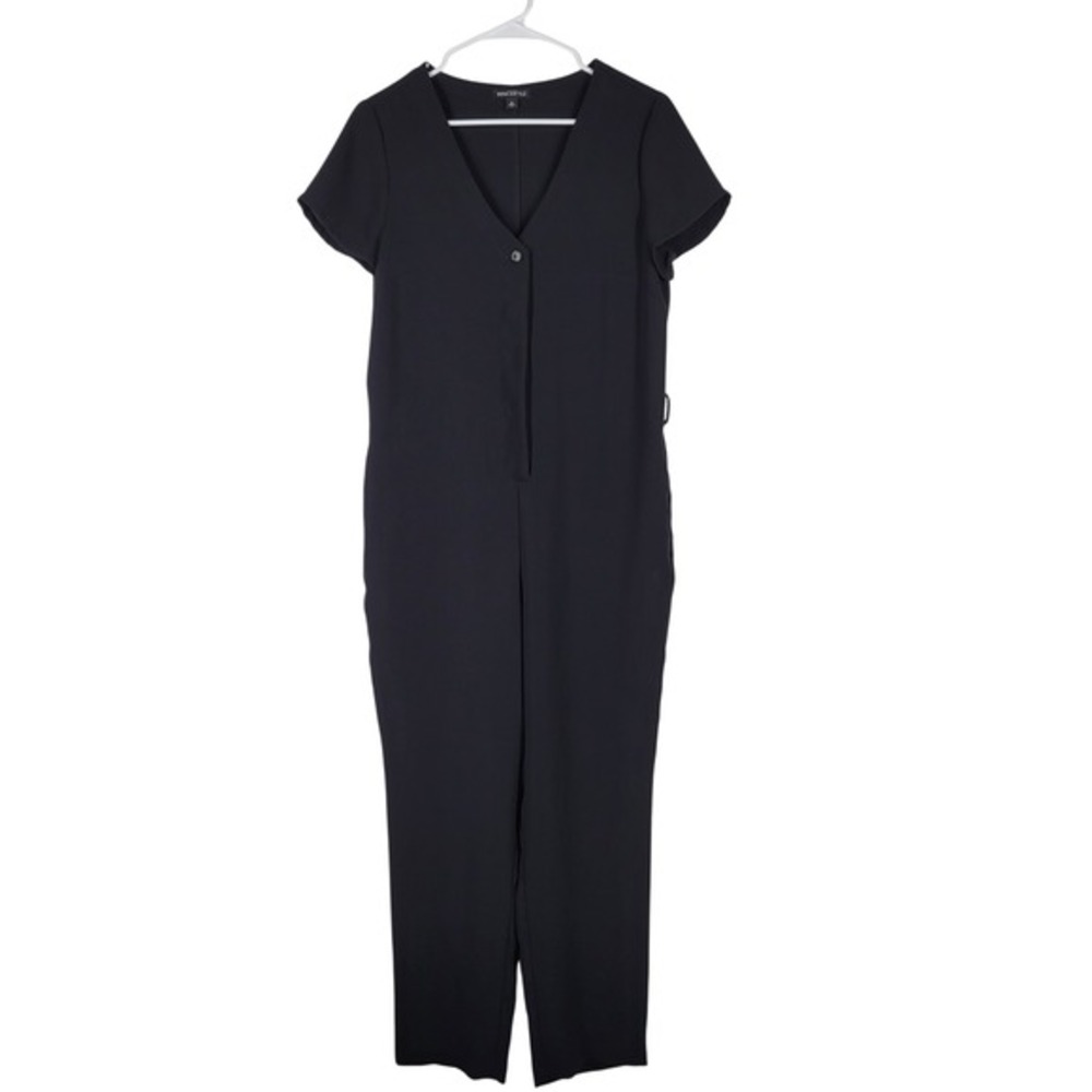 J. Crew‎ Mercantile Black Jumpsuit V Neck Button Front Short Sleeve Size 6